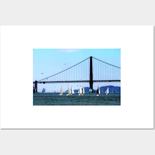 Golden Gate Bridge and Sailboats Posters and Art